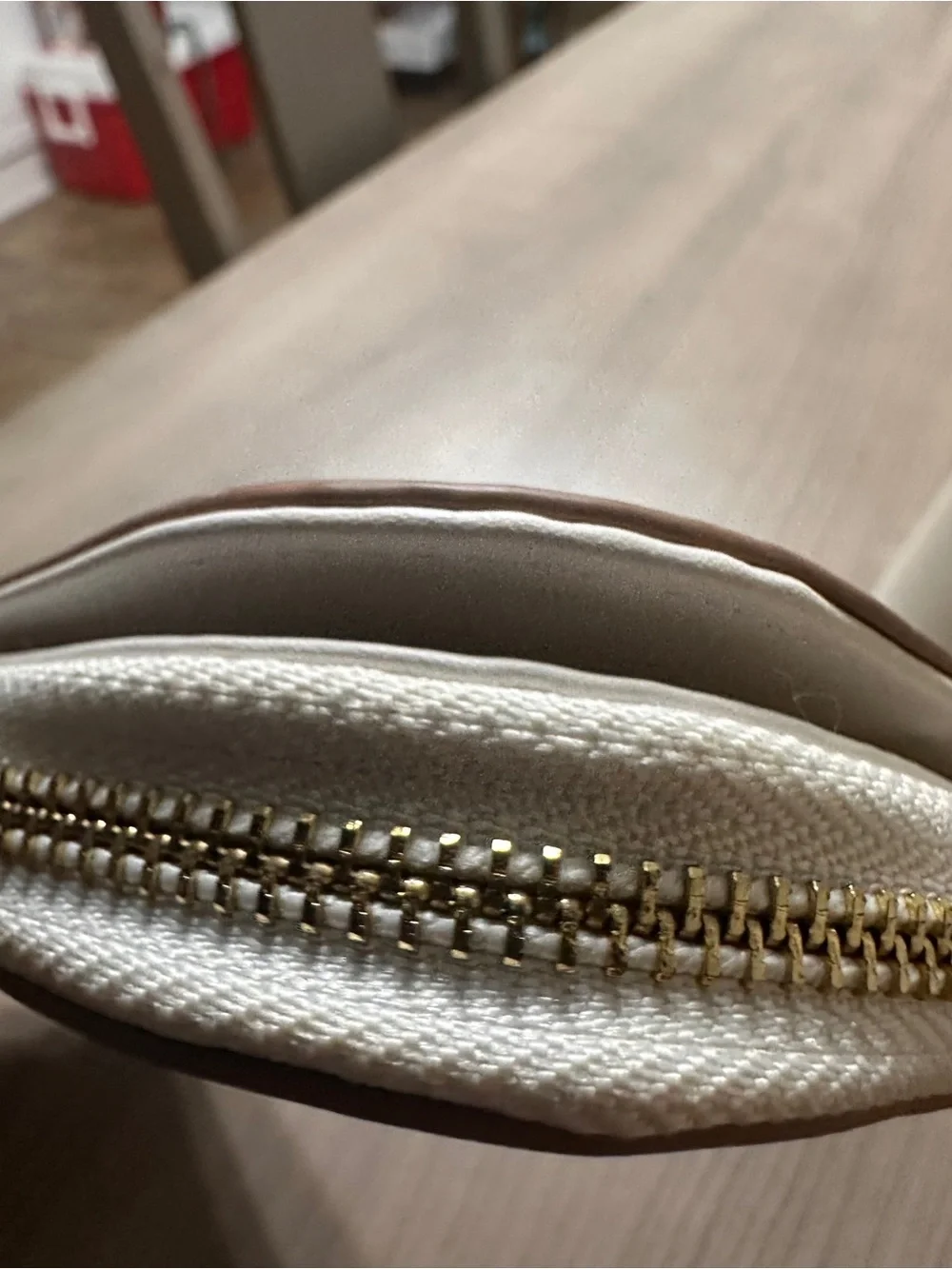 Nanette Lepore Cream Zip Wallet with Gold Logo